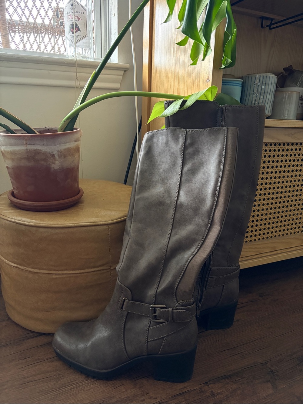 Women's Taupe Knee-High Heeled Boots